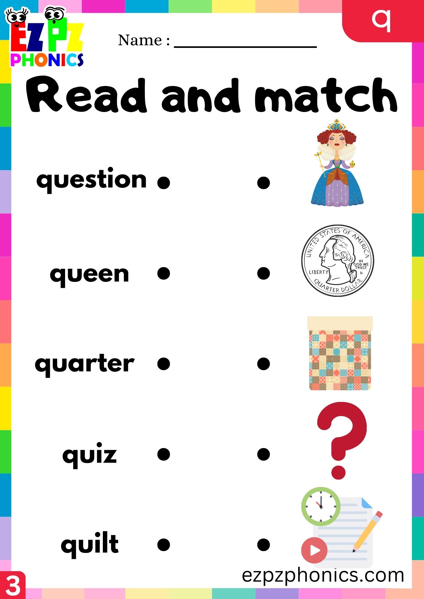 Letter q Read and Match the Words with the Images Group 3
